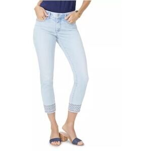 NYDJ Ami Skinny Ankle w/ Border Embroidery Palm Desert Jeans 10 Light Wash